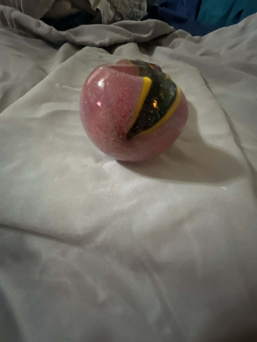 Pink and Black Glass Spoon Hand Pipe with Yellow Accents - Picture 7 of 7